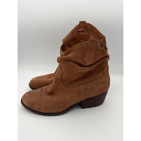 Womens Suede Leather Ankle Boots Size 7 Brown Western Style With Low Heel Faux F - Picture 3 of 6